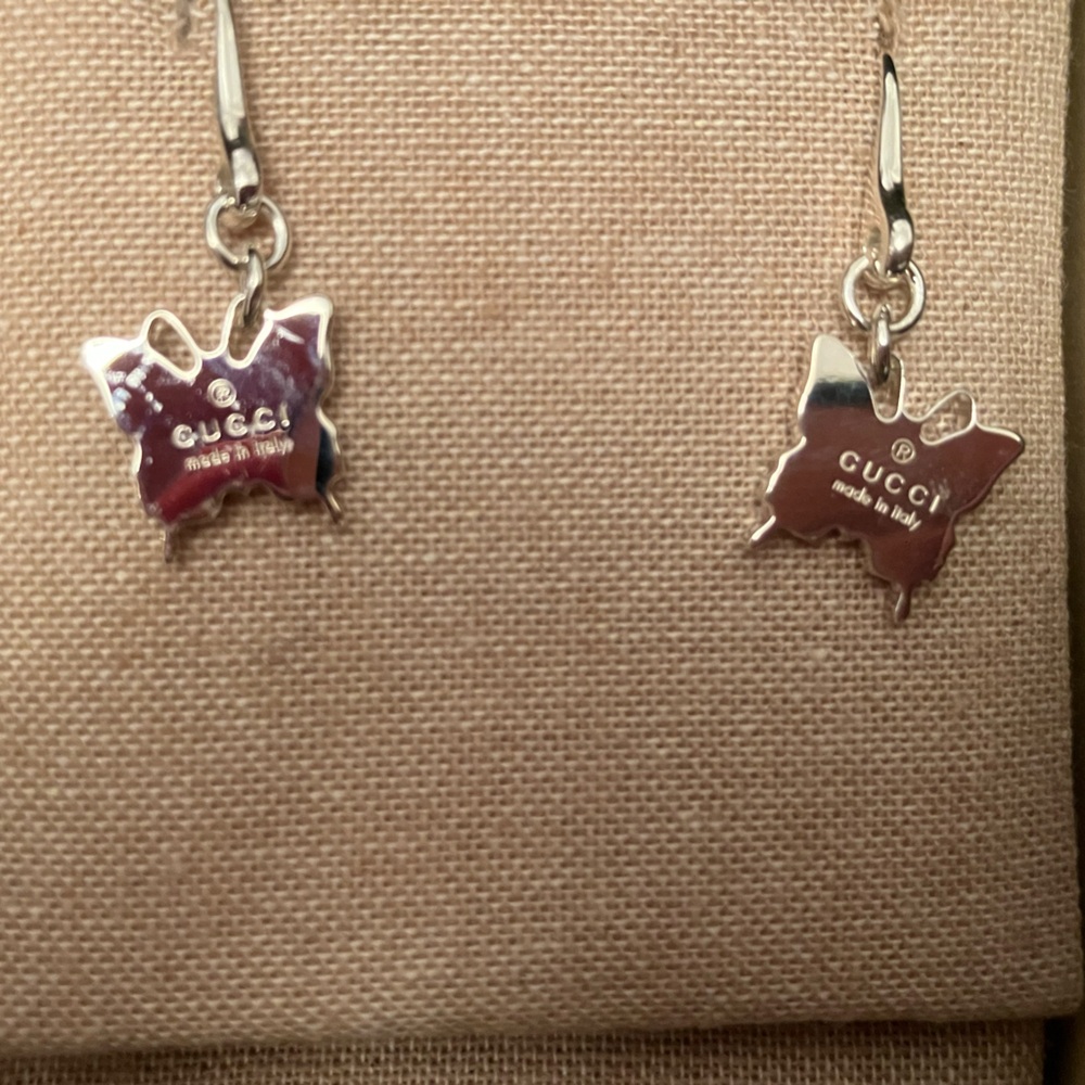 Gucci Earrings 925 Sterling Silver Butterfly Drop NEW